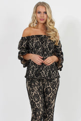 Black and Nude Lace Two Piece - Nicole-Co-ords