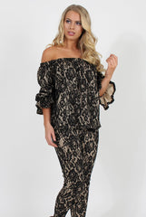 Black and Nude Lace Two Piece - Nicole-Co-ords