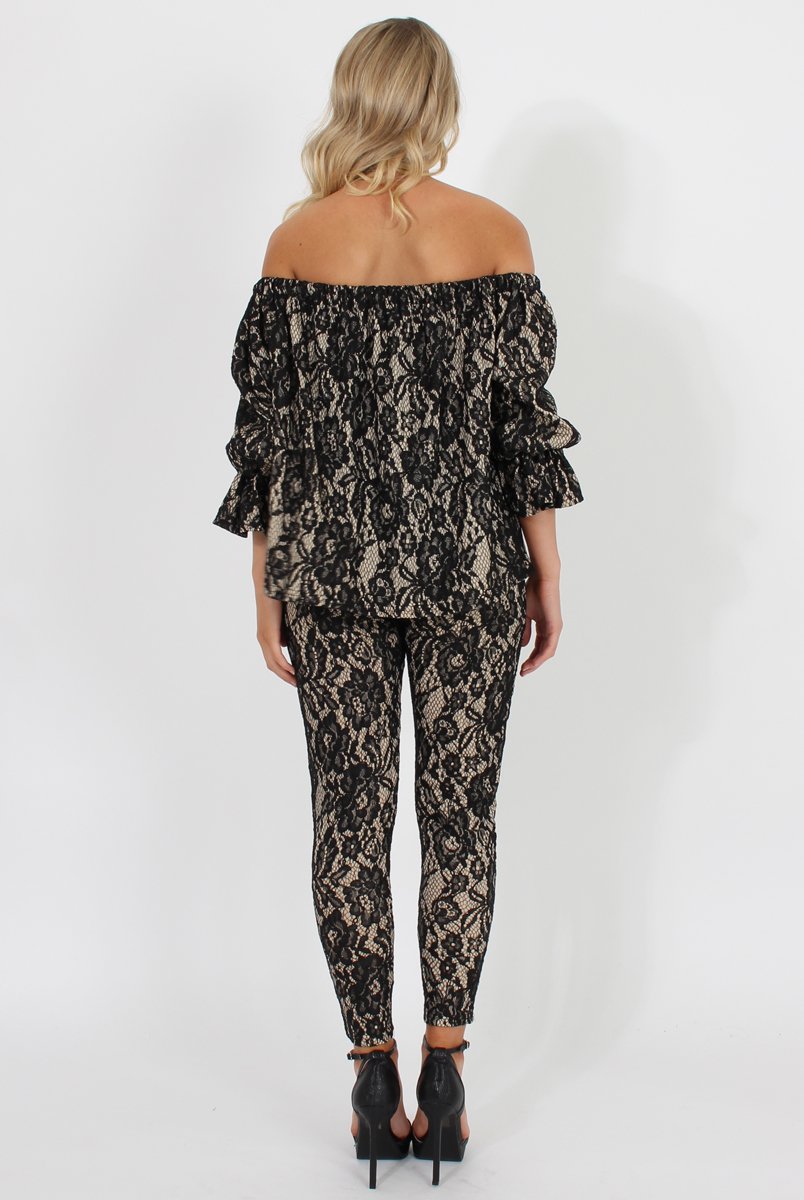 Black and Nude Lace Two Piece - Nicole-Co-ords