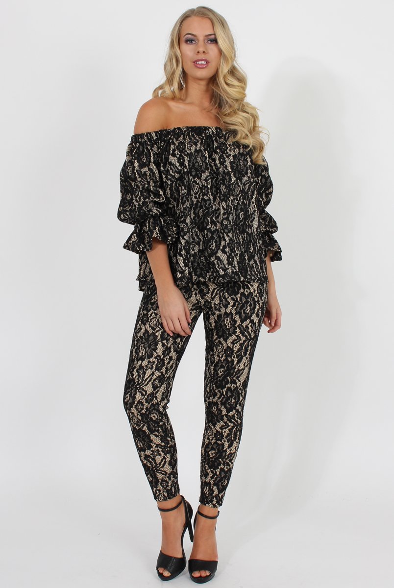 Black and Nude Lace Two Piece - Nicole-Co-ords