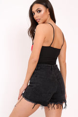 Black and Red Ribbed Ring Zip Front Bodysuit - Carmella-Bodysuits