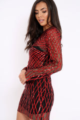 Black and Red Sequin Bodycon Dress - Lexy-Dresses
