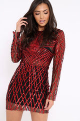 Black and Red Sequin Bodycon Dress - Lexy-Dresses