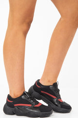 Black and Red Shimmer Effect Chunky Sole Trainers - Frances-Trainers