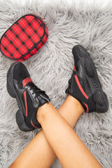 Black and Red Shimmer Effect Chunky Sole Trainers - Frances-Trainers