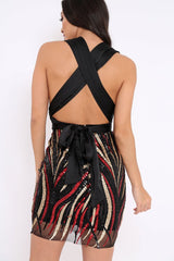 Black and Sequin Halterneck Dress - Adrianna-Dresses