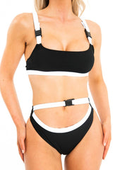 Black and White Buckle Detail Cut Out Bikini - Duru-Swimsuits