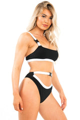 Black and White Buckle Detail Cut Out Bikini - Duru-Swimsuits