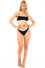 Black and White Buckle Detail Cut Out Bikini - Duru-Swimsuits