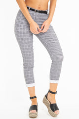 Black and White Check Belted Tapered Trousers - Kierra-Trousers