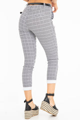 Black and White Check Belted Tapered Trousers - Kierra-Trousers