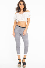 Black and White Check Belted Tapered Trousers - Kierra-Trousers