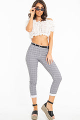 Black and White Check Belted Tapered Trousers - Kierra-Trousers
