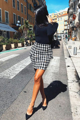 Black and White Check Button Front Skirt - Dalena-Skirts