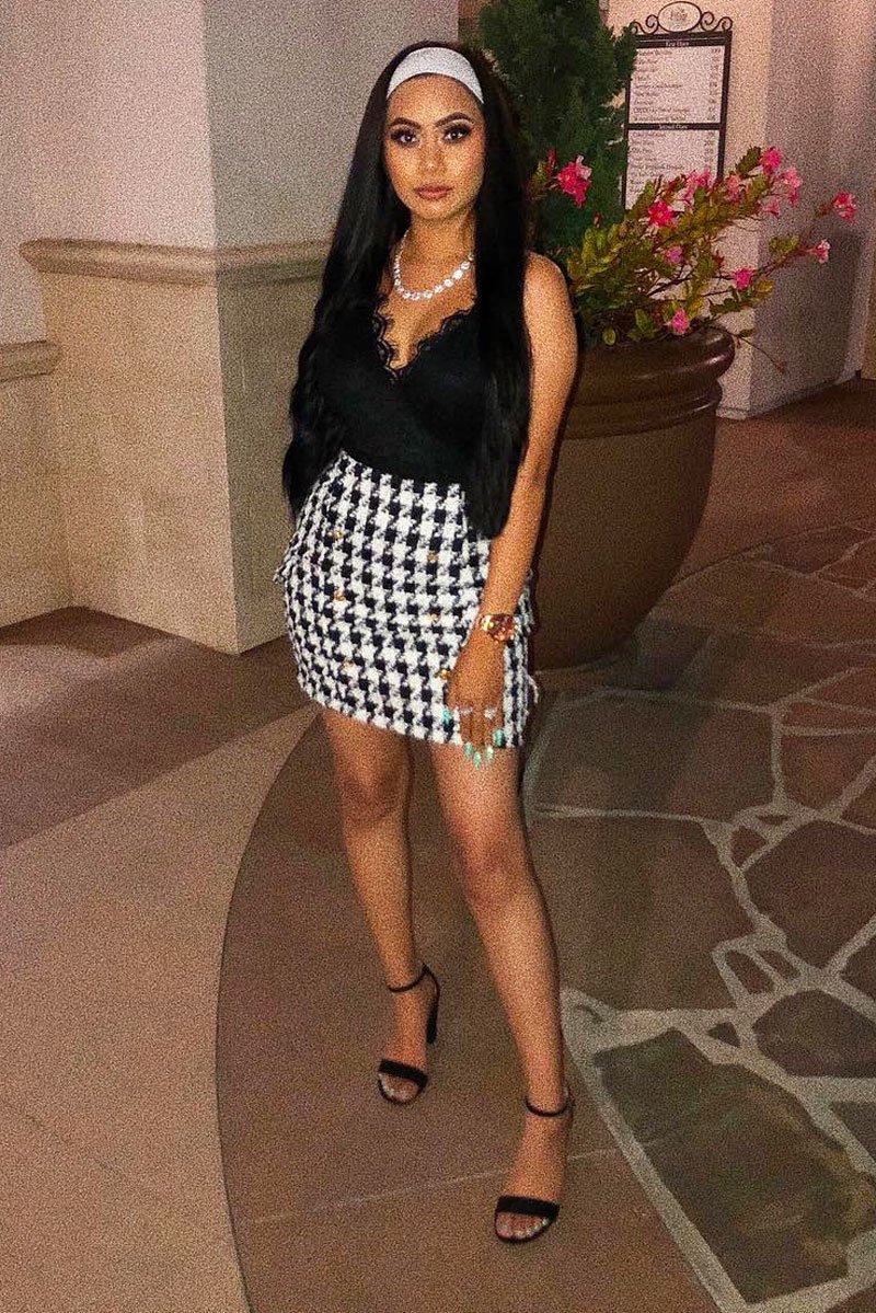 Black and White Check Button Front Skirt - Dalena-Skirts