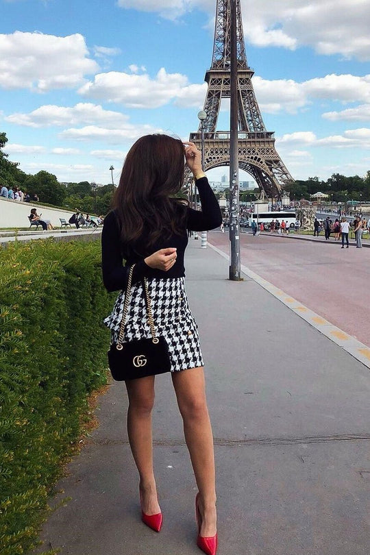 Black and White Check Button Front Skirt - Dalena