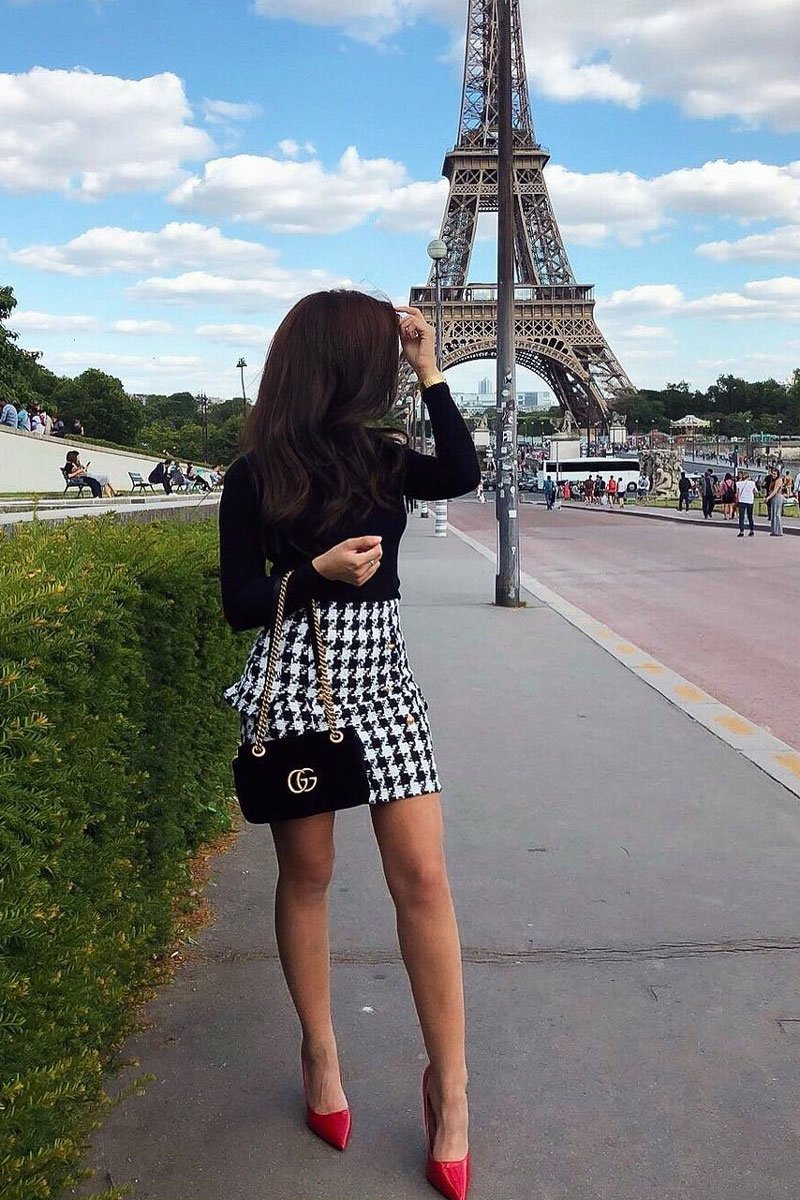 Black and White Check Button Front Skirt - Dalena-Skirts