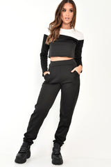 Black and White Contrast Panel Tracksuit - Soraya-Loungewear