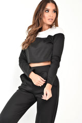 Black and White Contrast Panel Tracksuit - Soraya-Loungewear