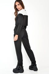 Black and White Contrast Panel Tracksuit - Soraya-Loungewear
