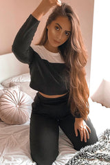 Black and White Contrast Panel Tracksuit - Soraya-Loungewear