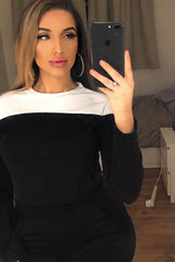 Black and White Contrast Panel Tracksuit - Soraya-Loungewear