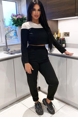Black and White Contrast Panel Tracksuit - Soraya-Loungewear
