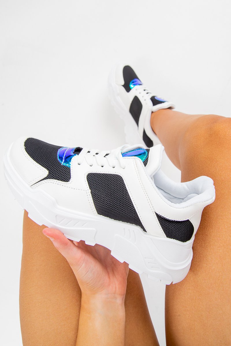 Black and White Contrast Trainers with Iridescent Detail - Lolli-Trainers