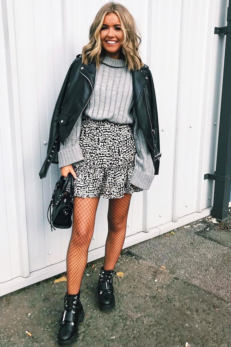 Black and White Leopard Print Ruffle Hem Mini Skirt - Novella-Skirts