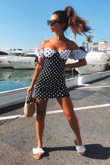 Black and White Polka Dot Milkmaid Bow Detail Sleeve Dress - Shaila-Dresses