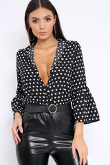 Black and White Polka Dot Shirt with Bell Sleeves - Harper-Shirts