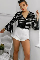 Black and White Polka Dot Shirt with Bell Sleeves - Harper-Shirts
