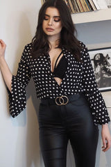 Black and White Polka Dot Shirt with Bell Sleeves - Harper-Shirts
