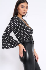 Black and White Polka Dot Shirt with Bell Sleeves - Harper-Shirts