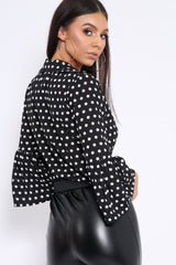 Black and White Polka Dot Shirt with Bell Sleeves - Harper-Shirts