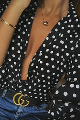 Black and White Polka Dot Shirt with Bell Sleeves - Harper-Shirts