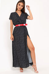 Black and White Polka Dot Wrap Maxi - Harleigh-Dresses