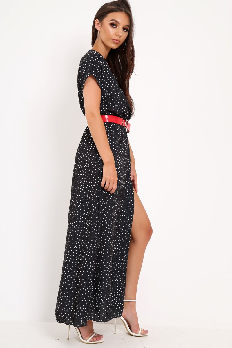 Black and White Polka Dot Wrap Maxi - Harleigh-Dresses