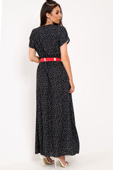 Black and White Polka Dot Wrap Maxi - Harleigh-Dresses