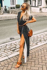 Black and White Polka Dot Wrap Maxi - Harleigh-Dresses