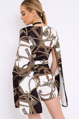 Black and White Rope Print Cape Playsuit - Zyona-Playsuits