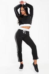 Black and White Side Stripe Sweatshirt and Jogger Set - Miliany-Tracksuits