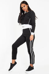 Black and White Side Stripe Sweatshirt and Jogger Set - Miliany-Tracksuits