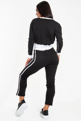 Black and White Side Stripe Sweatshirt and Jogger Set - Miliany-Tracksuits