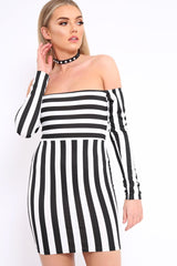 Black and White Stripe Bardot Bodycon Dress - Leidy-Dresses
