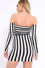 Black and White Stripe Bardot Bodycon Dress - Leidy-Dresses