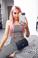 Black and White Stripe Crop Top and Trousers Co-ord Set - Kimmy-Co-ords