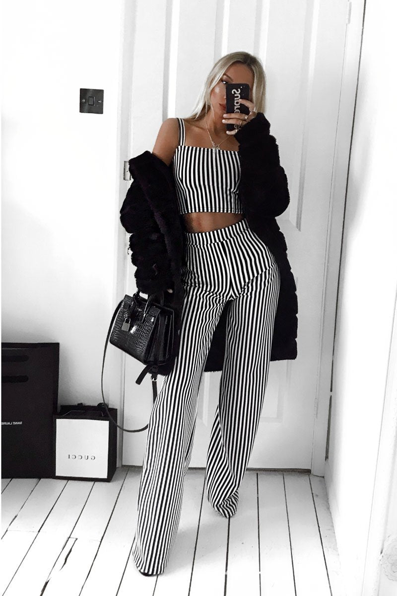 Black and White Stripe Crop Top and Trousers Co-ord Set - Kimmy-Co-ords