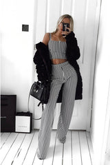 Black and White Stripe Crop Top and Trousers Co-ord Set - Kimmy