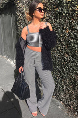 Black and White Stripe Crop Top and Trousers Co-ord Set - Kimmy-Co-ords